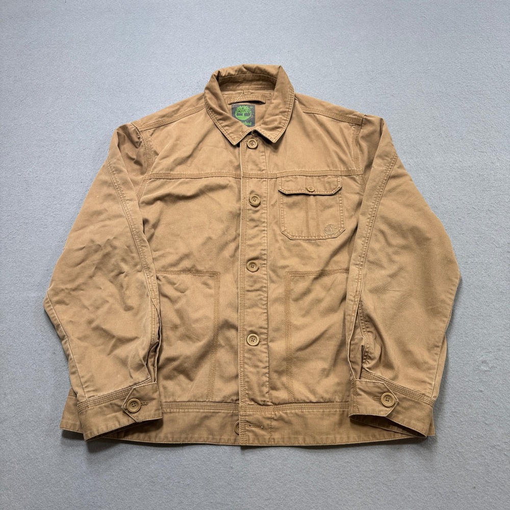 Timberland Jacket Men's 2XL Brown Canvas Button Down Chore Utility Workwear
